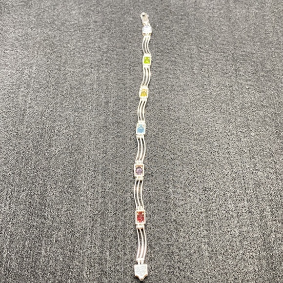 925 Sterling Silver multi-colored stone wave bracelet - Picture 4 of 5